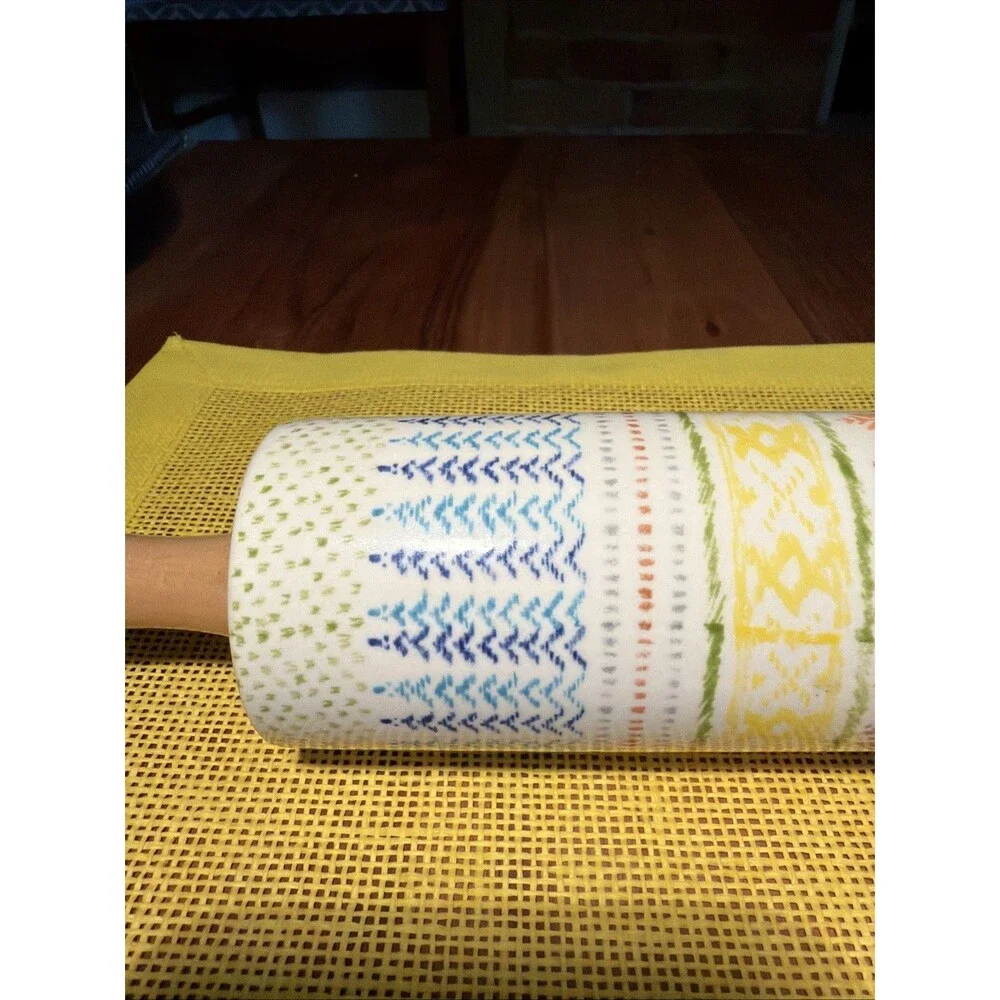 Anthropologie Rolling Pin POLAR GAZE Ceramic Winter Holiday Folk Snowflake